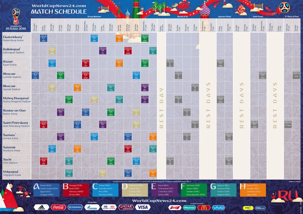 FiFa World Cup 2018 Matches fixtures HD Calendar