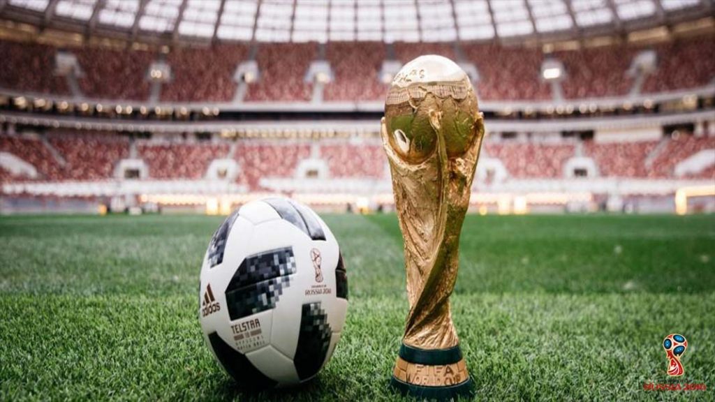 World cup 2018 football and world cup trophy photo